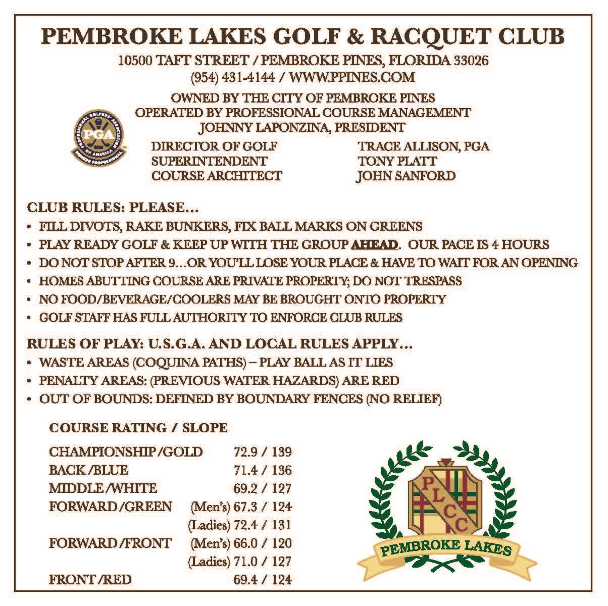 Pembroke Lakes Golf Rules